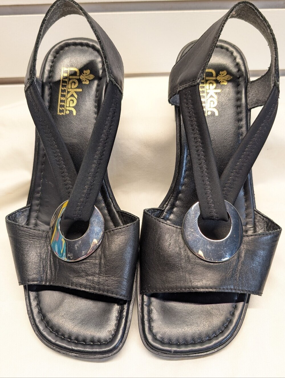 Rieker Black Leather Slingback Block Heel Sandals 62662 Size 8 1/2 US/39EU NWOB - Picture 2 of 8